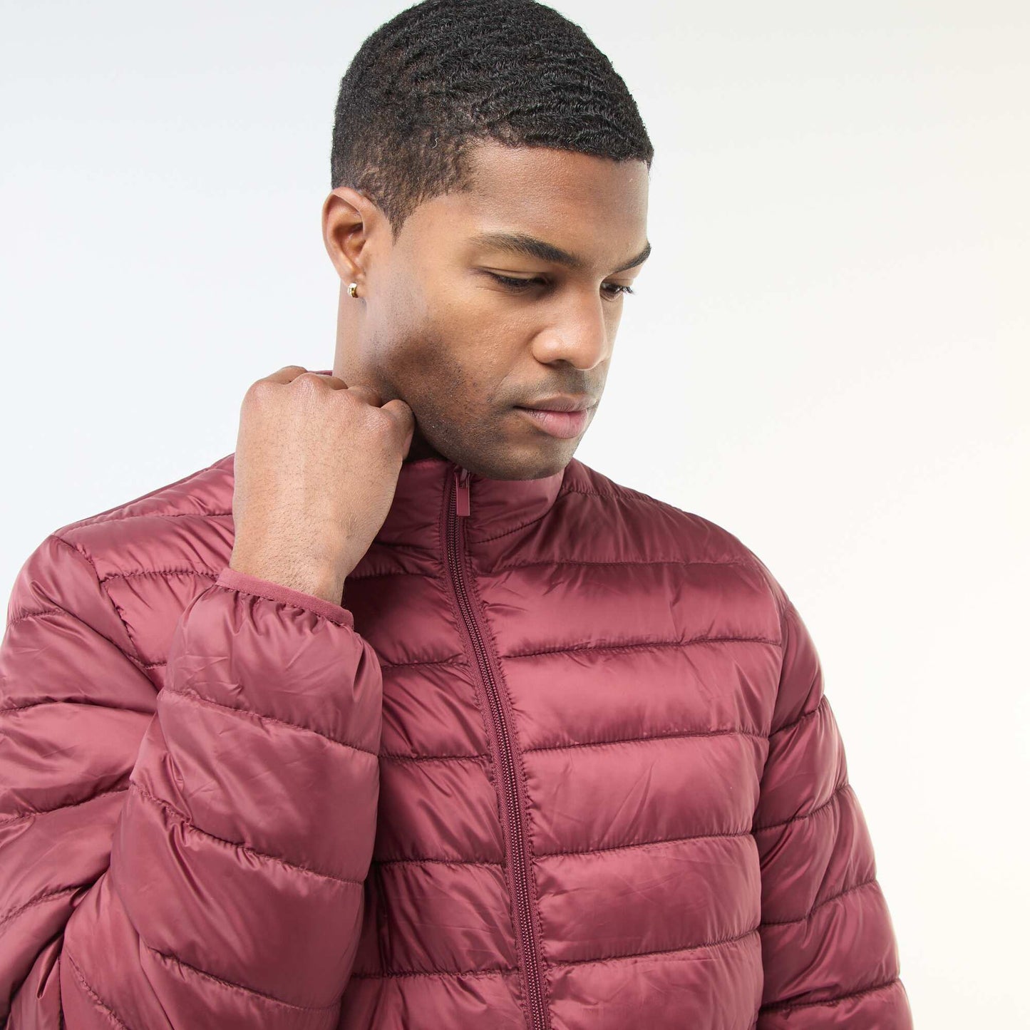 Plain lightweight quilted padded jacket RED