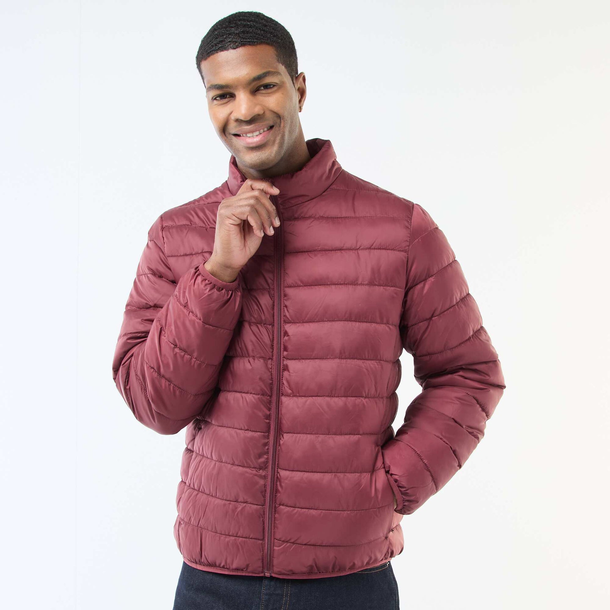 Plain lightweight quilted padded jacket RED