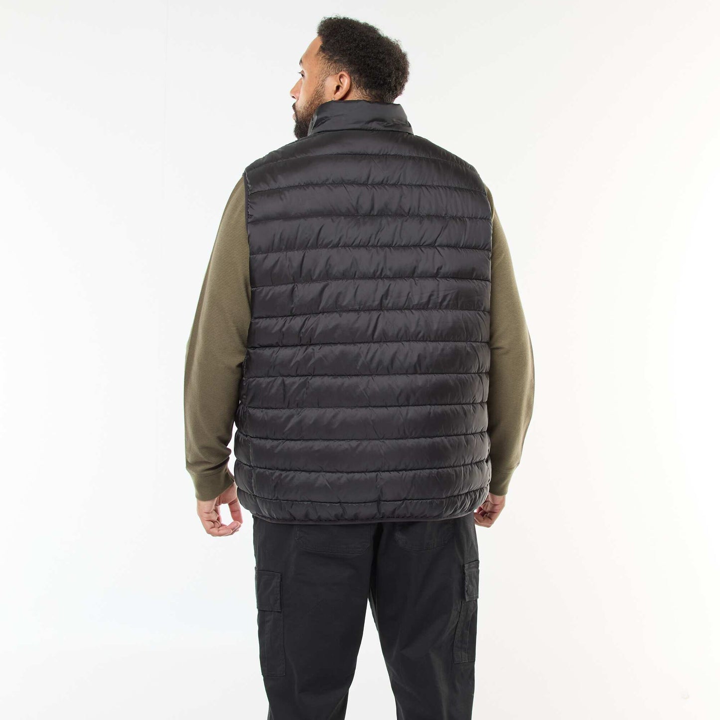 Sleeveless Light Padded Jacket with Stand-Up Collar BLACK