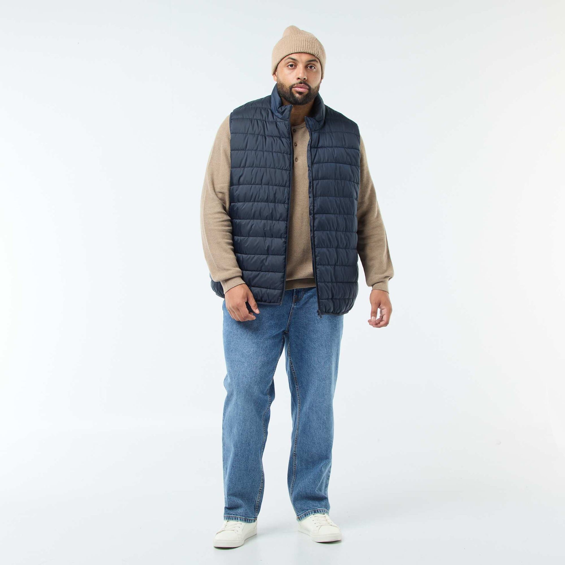 Sleeveless Light Padded Jacket with Stand-Up Collar BLUE