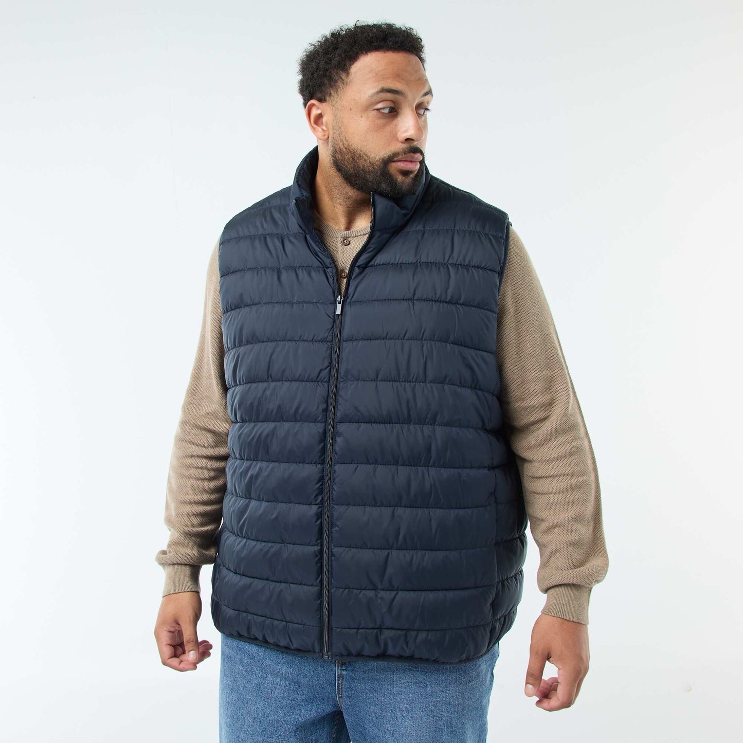 Sleeveless Light Padded Jacket with Stand-Up Collar BLUE