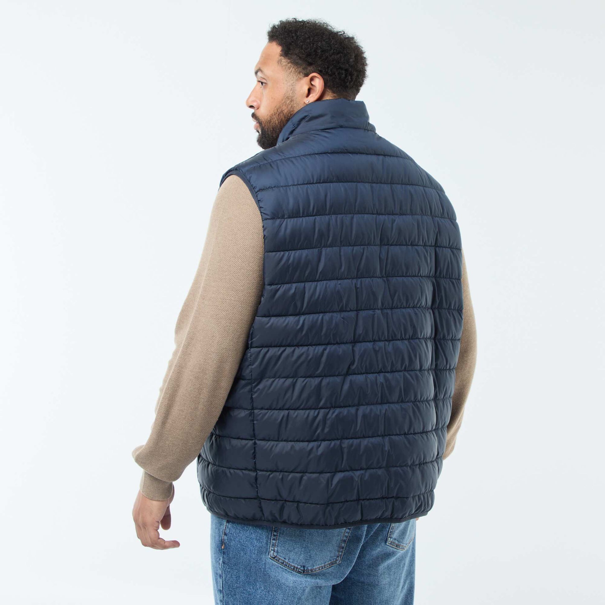 Sleeveless Light Padded Jacket with Stand-Up Collar BLUE