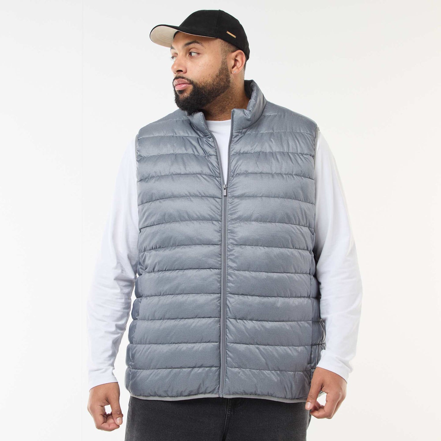 Sleeveless Light Padded Jacket with High Neck GREY