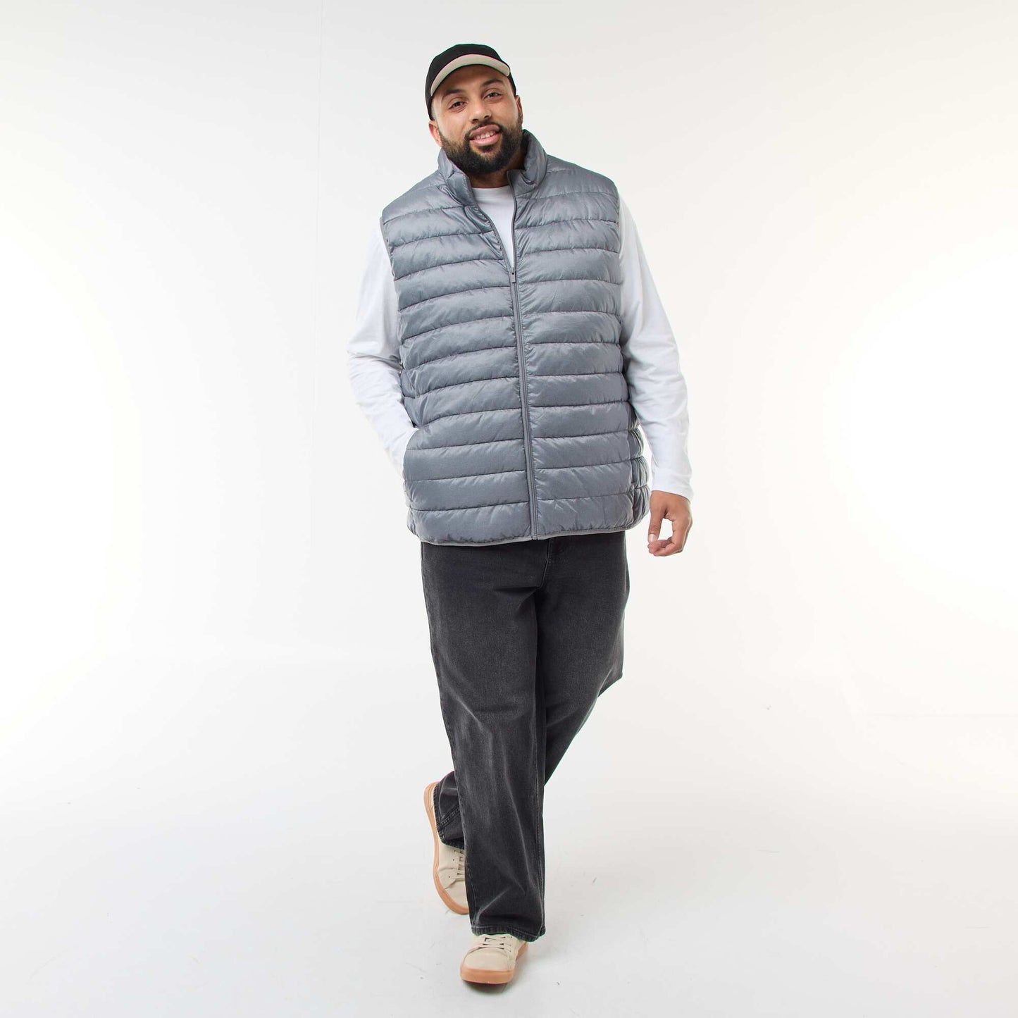 Sleeveless Light Padded Jacket with High Neck GREY