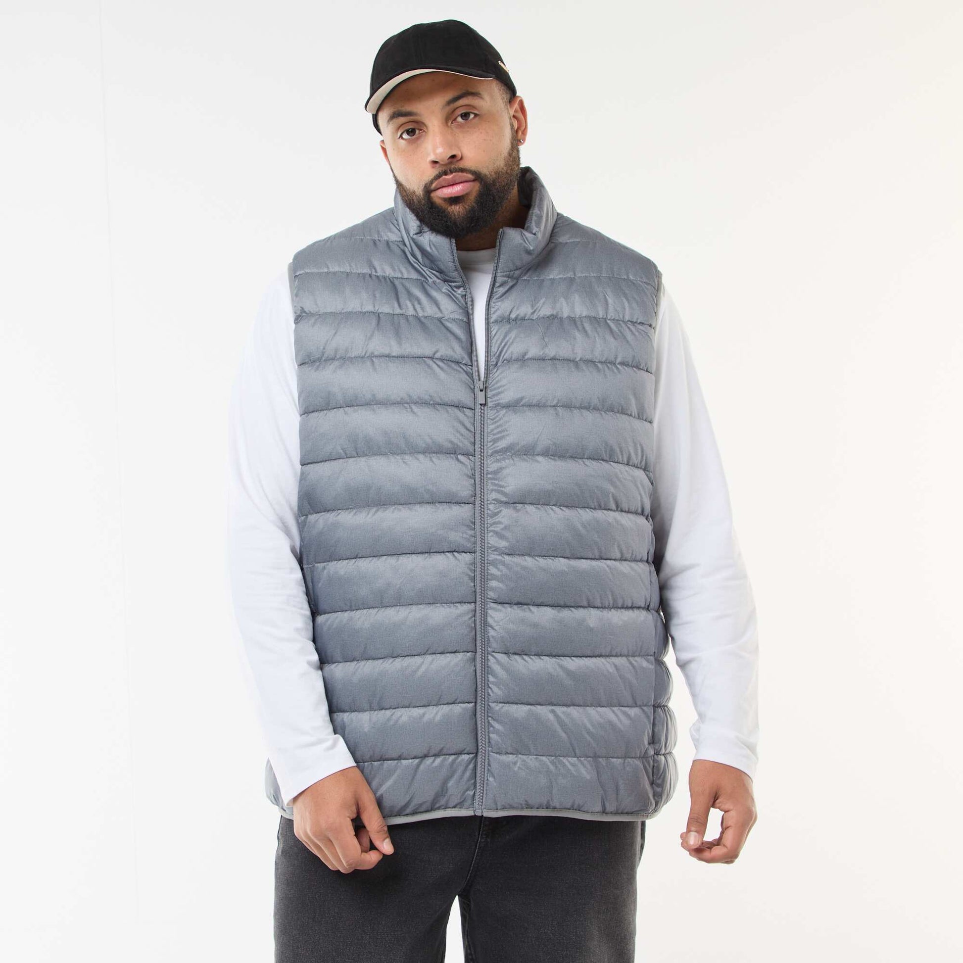 Sleeveless Light Padded Jacket with High Neck GREY