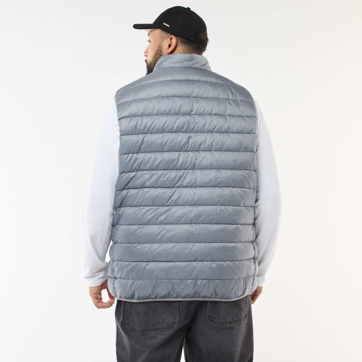 Sleeveless Light Padded Jacket with High Neck GREY