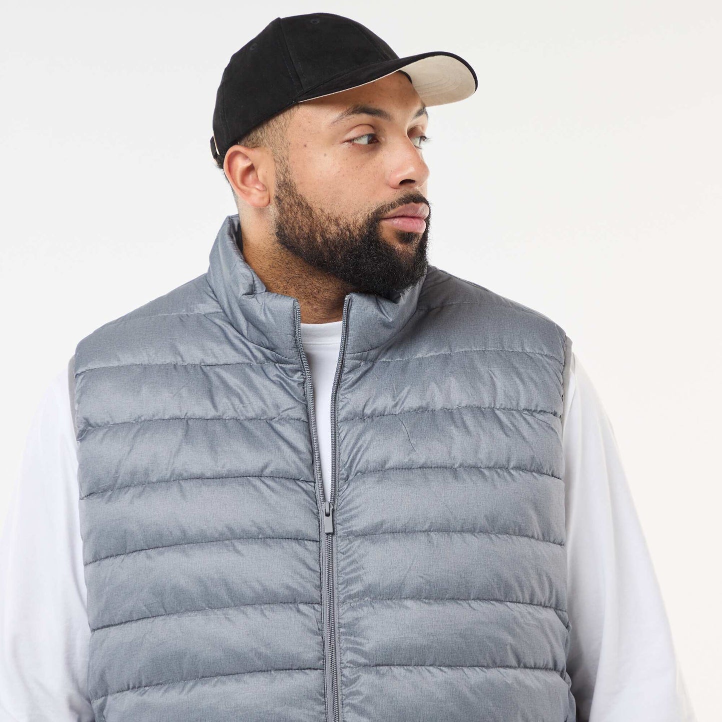 Sleeveless Light Padded Jacket with High Neck GREY