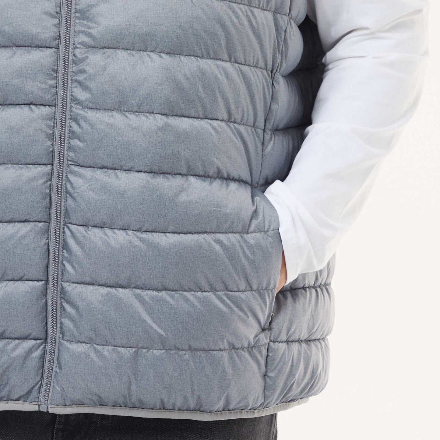 Sleeveless Light Padded Jacket with High Neck GREY