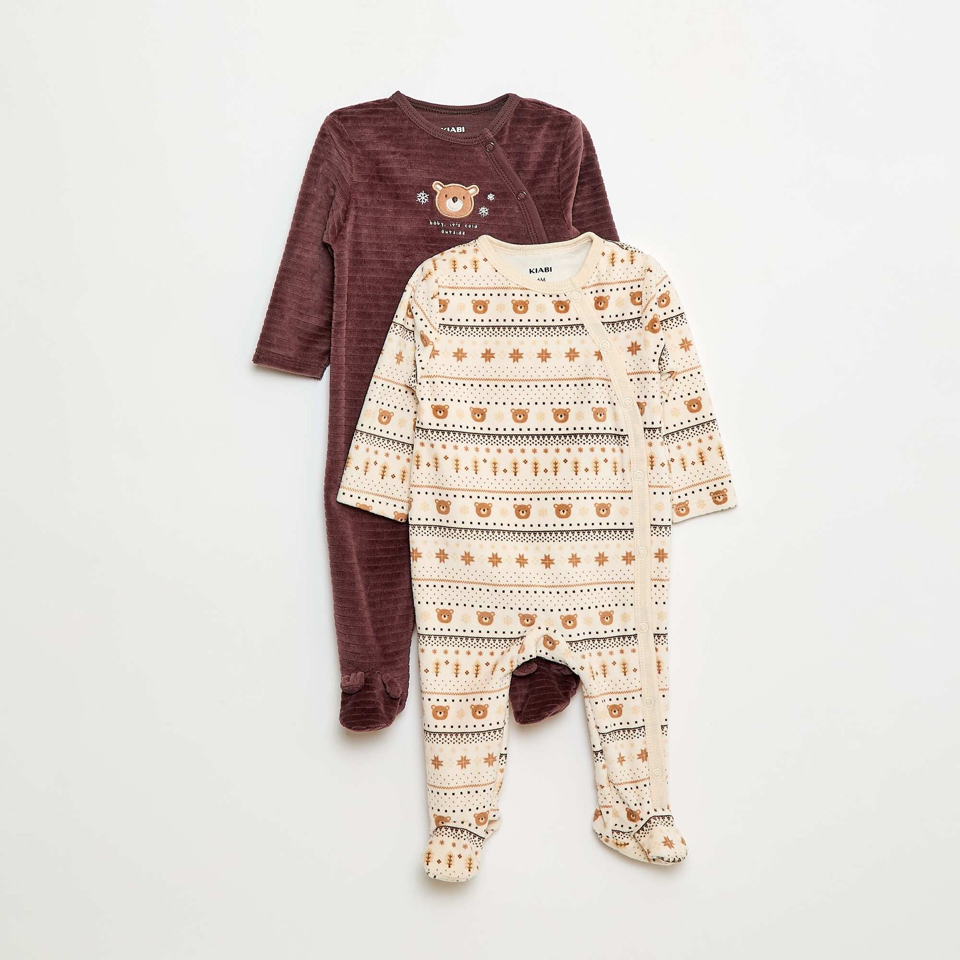 Pack of 2 velour sleepsuits WHITE