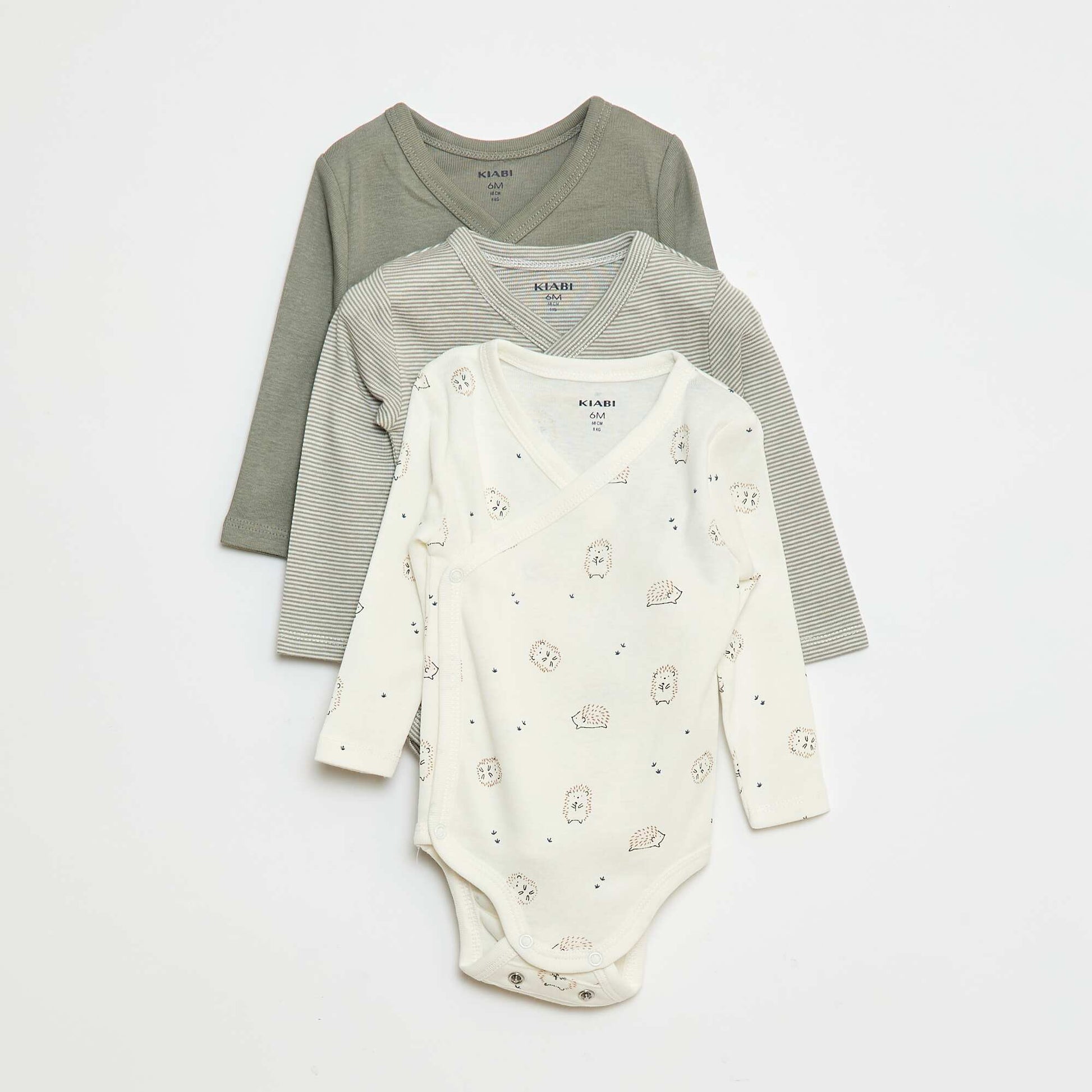 3-Pack of Long-Sleeve Bodysuits with Snap Fastening GREEN