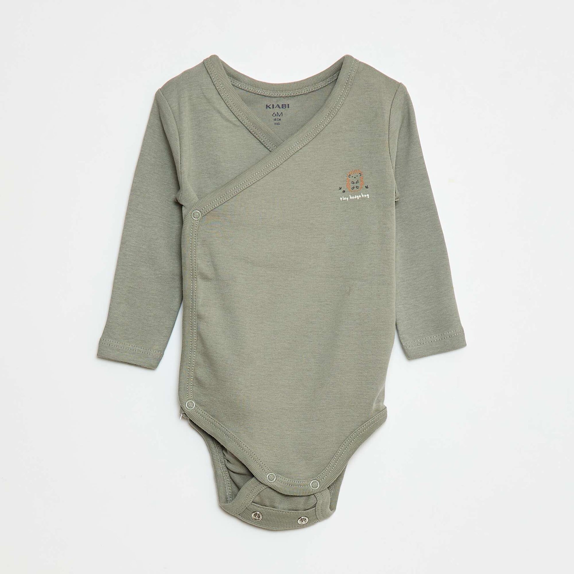 3-Pack of Long-Sleeve Bodysuits with Snap Fastening GREEN