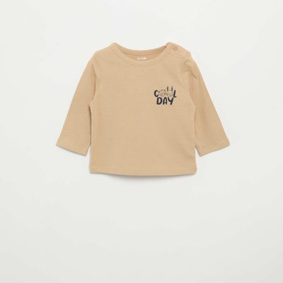 Printed long-sleeved T-shirt BEIGE