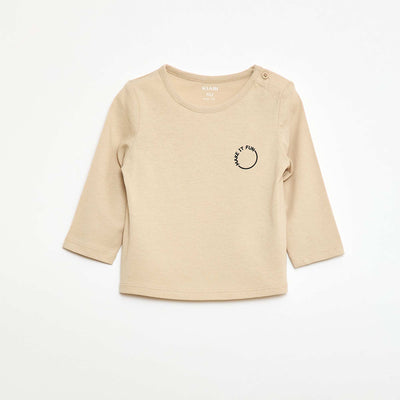 Printed long-sleeved T-shirt BEIGE