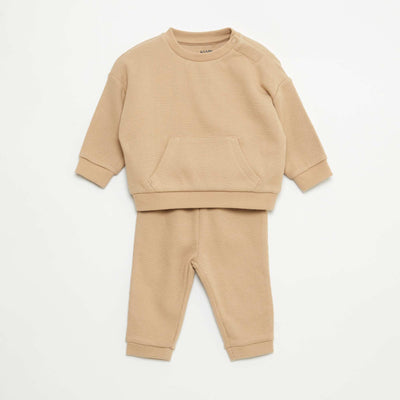 Waffle-knit sweatshirt and trousers set - 2-piece set BEIGE