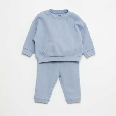 Waffle-knit sweatshirt and trousers set - 2-piece set BLUE