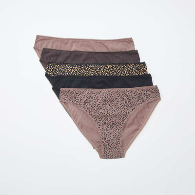 Pack of 5 pairs of briefs - plain and printed BROWN