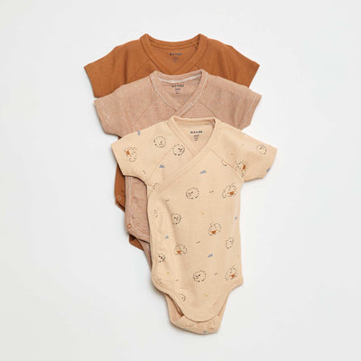 Pack of short-sleeved bodysuits - 3-piece set BEIGE