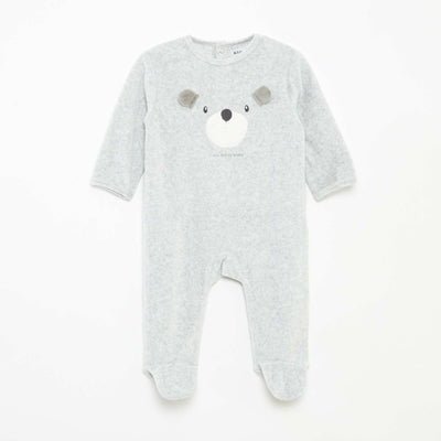 Velour sleepsuit with motif GREY