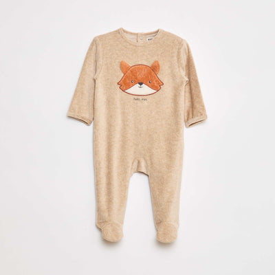 Velour sleepsuit with motif BEIGE