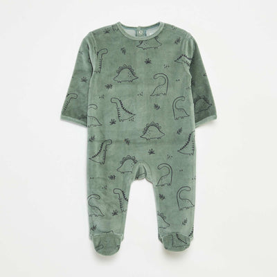 Velour sleepsuit with motif KHAKI