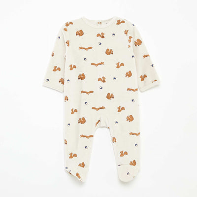 Velour sleepsuit with motif BROWN