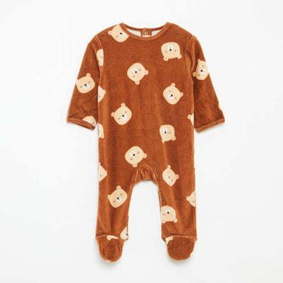Velour sleepsuit with motif BROWN