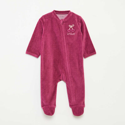 Velour sleepsuit with zip fastening PINK