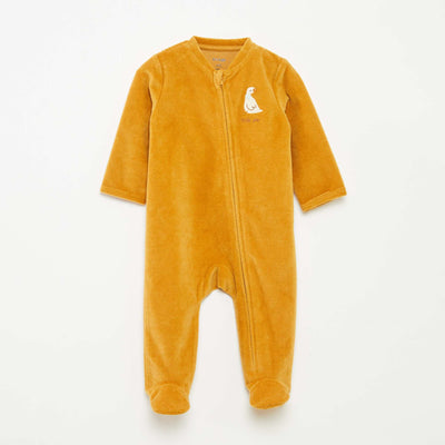 Velour sleepsuit with zip fastening YELLOW