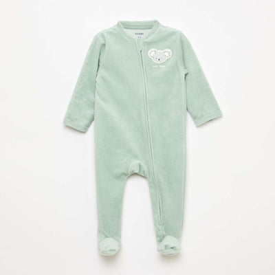 Velour sleepsuit with zip fastening GREEN