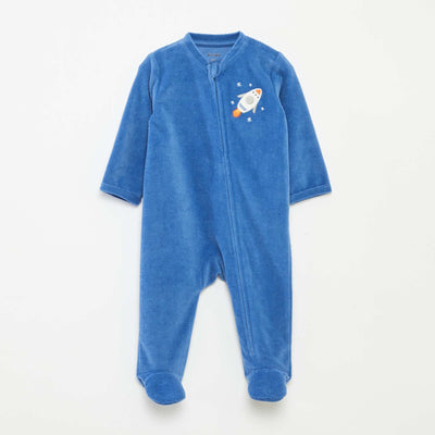 Velour sleepsuit with zip fastening BLUE