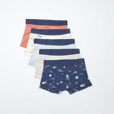 Pack of 5 pairs of plain and printed boxer shorts BLUE