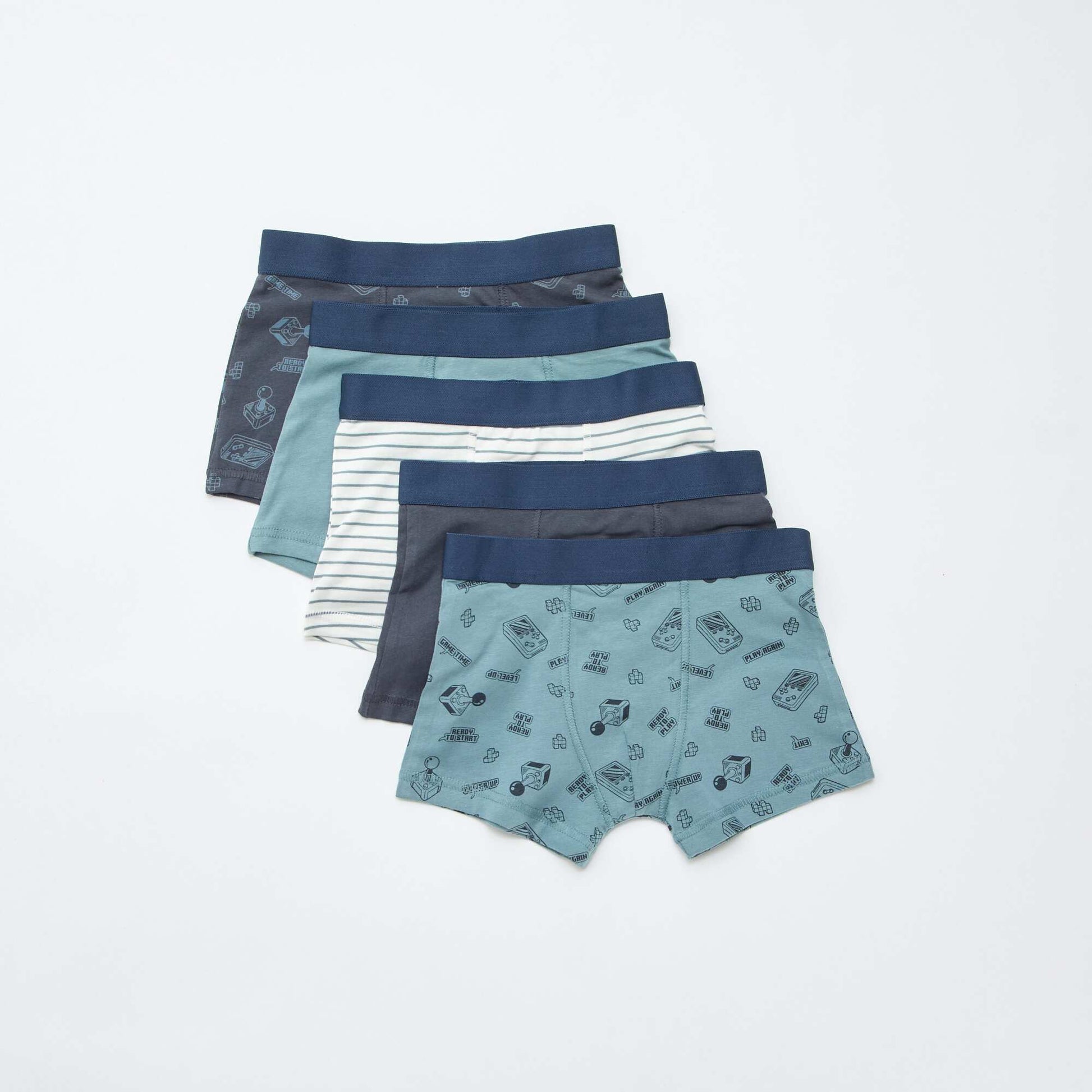 Pack of 5 pairs of plain and printed boxer shorts GREY
