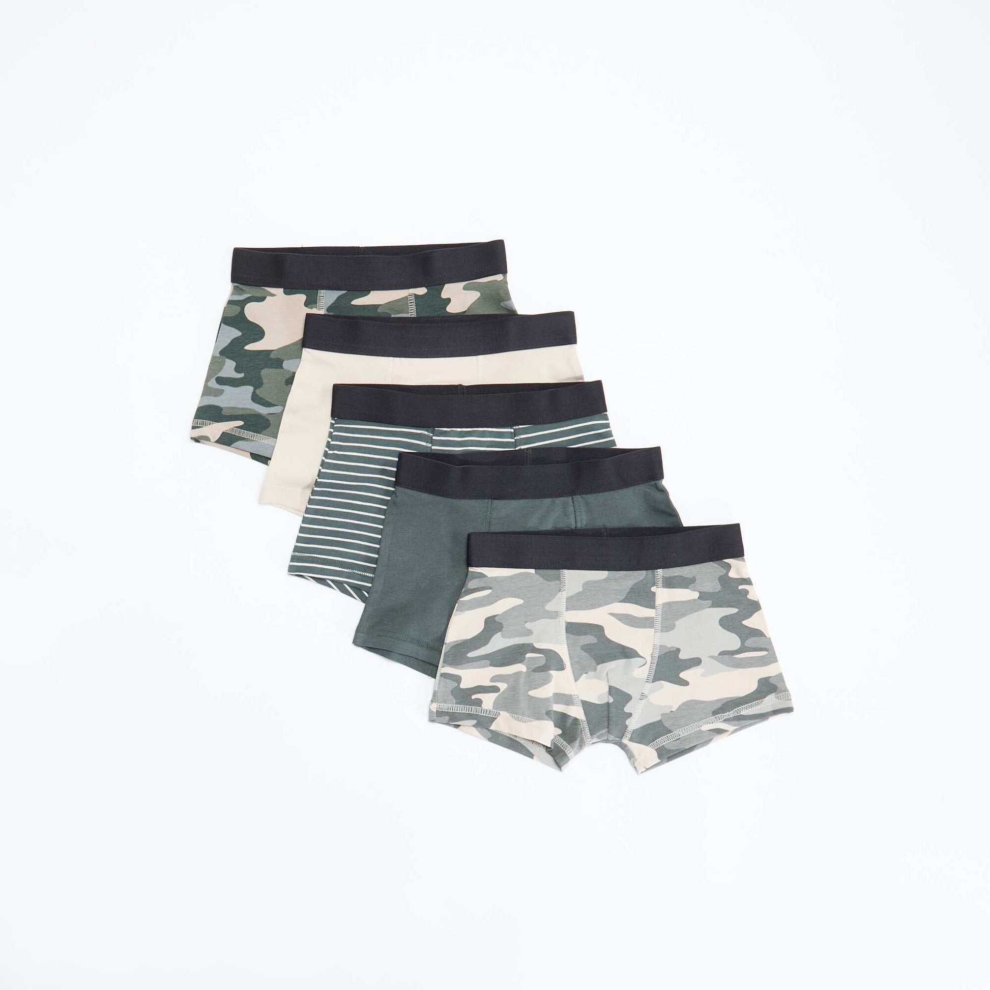 Pack of 5 plain or printed boxers KHAKI