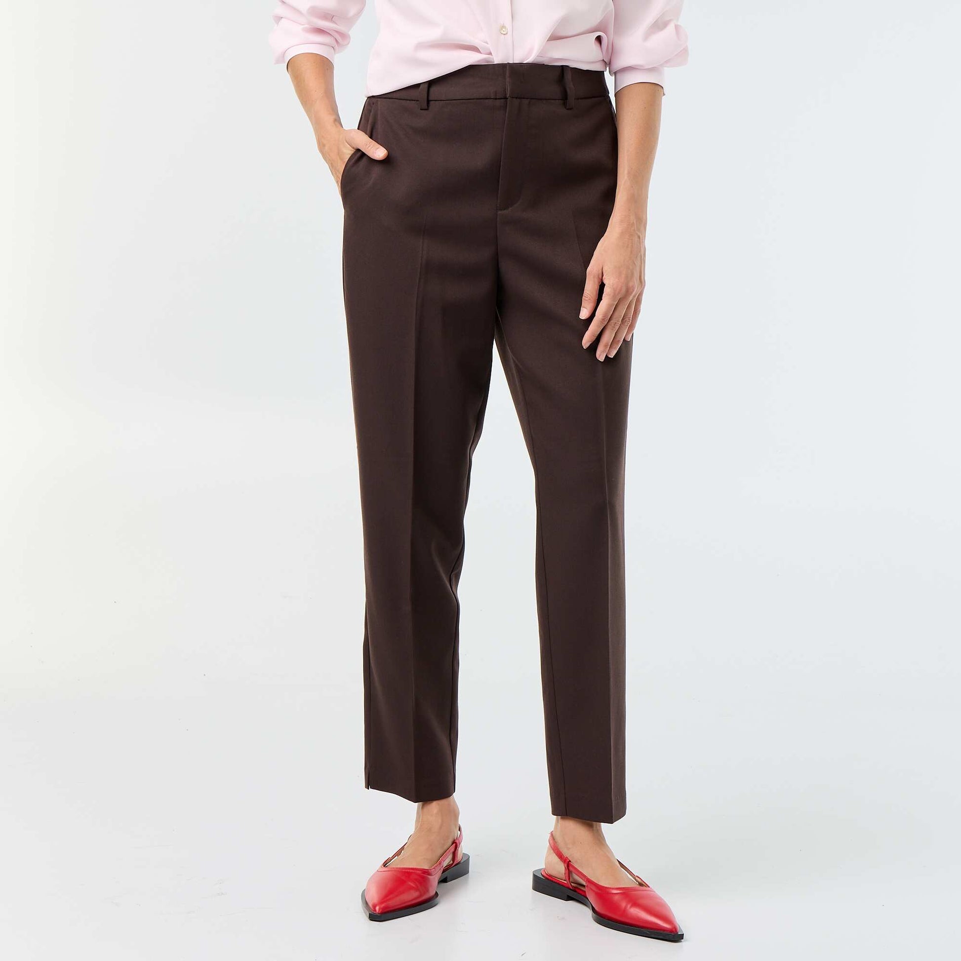 Plain cigarette trousers with 2 pockets BROWN