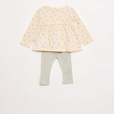 T-shirt + ribbed leggings set - 2-piece set BLUE