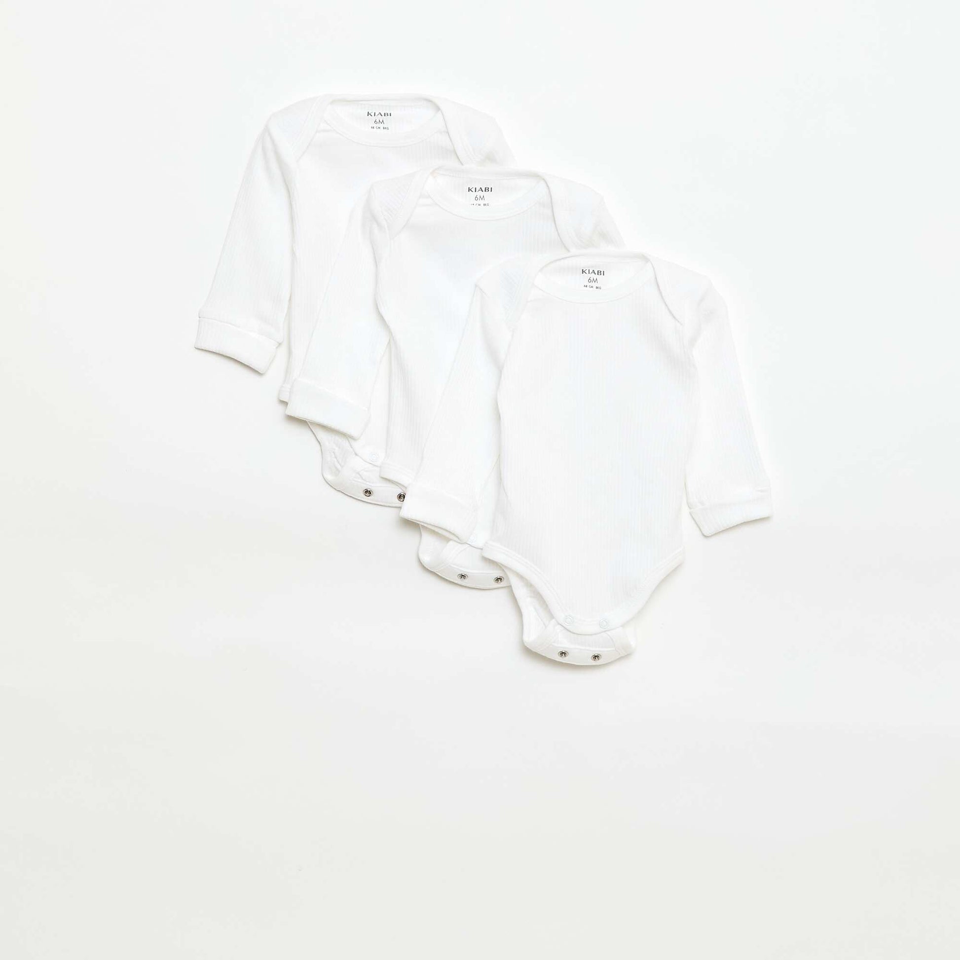 3-Pack of Convertible US Neck Long-Sleeve Bodysuits WHITE