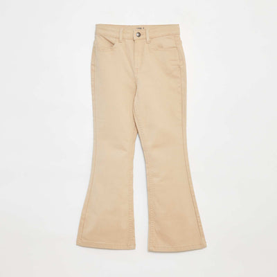 Flared twill trousers with adjustable waist BEIGE