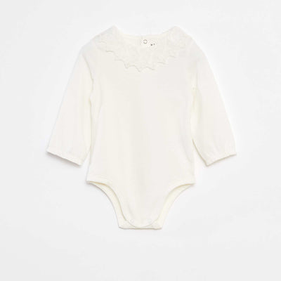 Bodysuit with ruffled lace collar WHITE