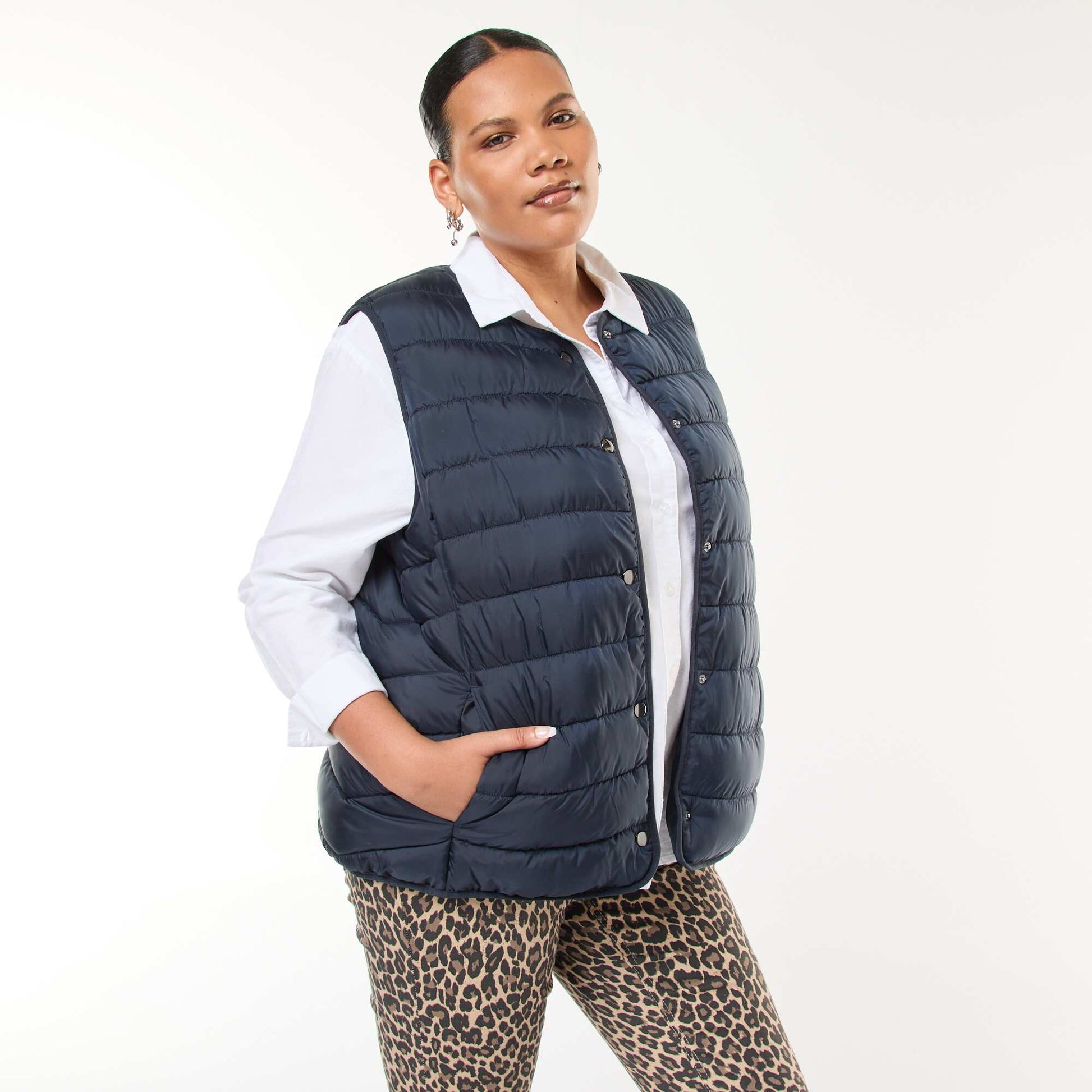 Sleeveless Padded Jacket with Snap Fastenings BLUE