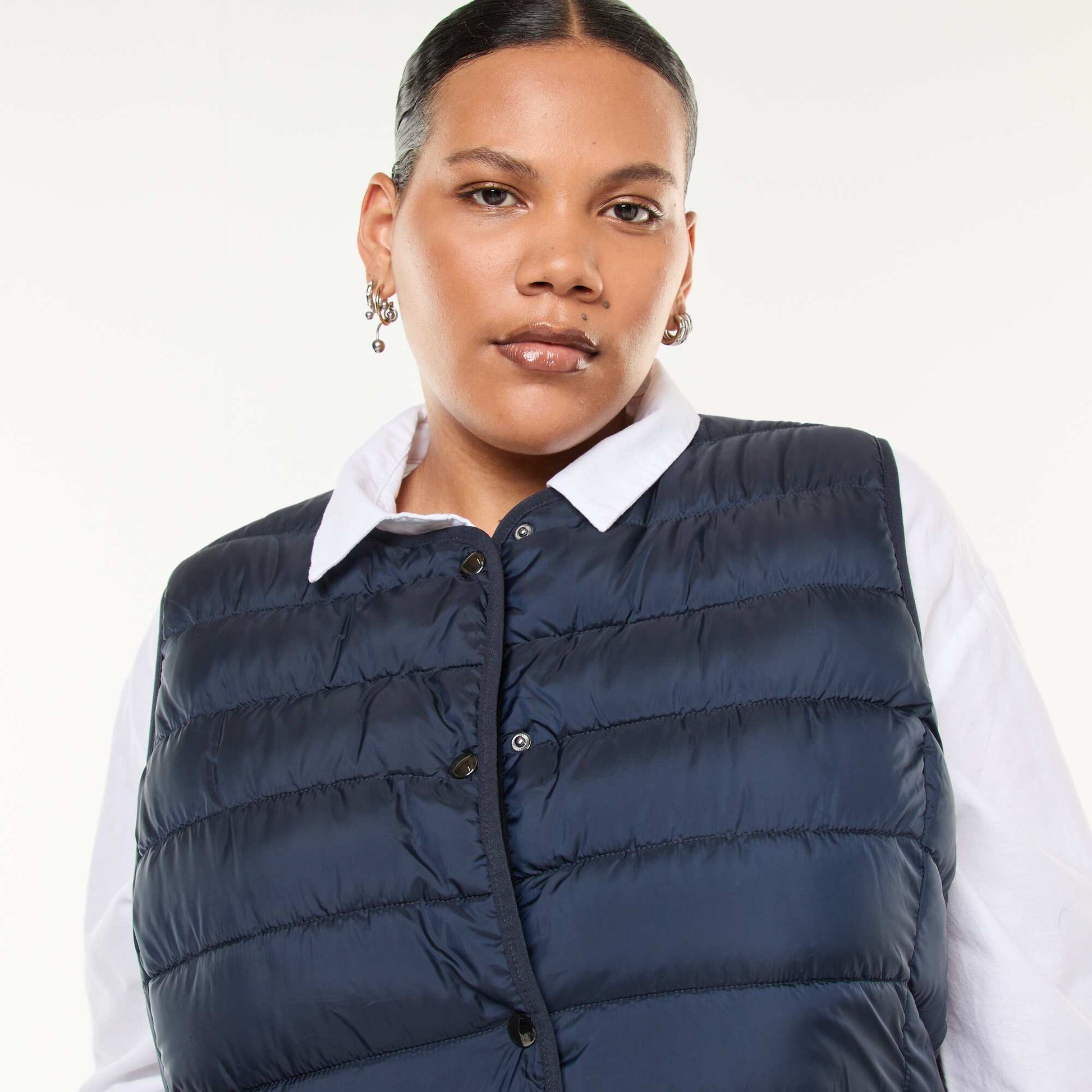 Sleeveless Padded Jacket with Snap Fastenings BLUE