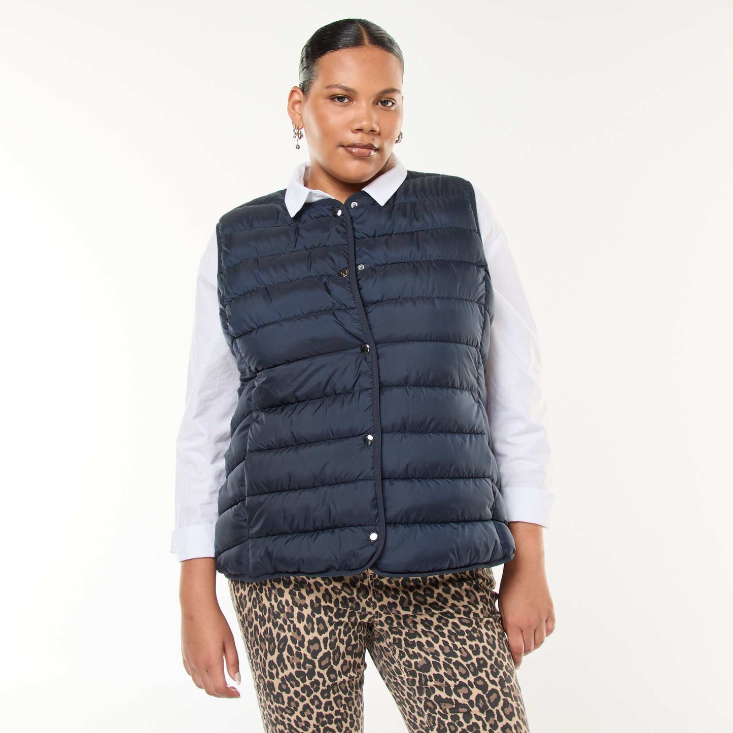 Sleeveless Padded Jacket with Snap Fastenings BLUE