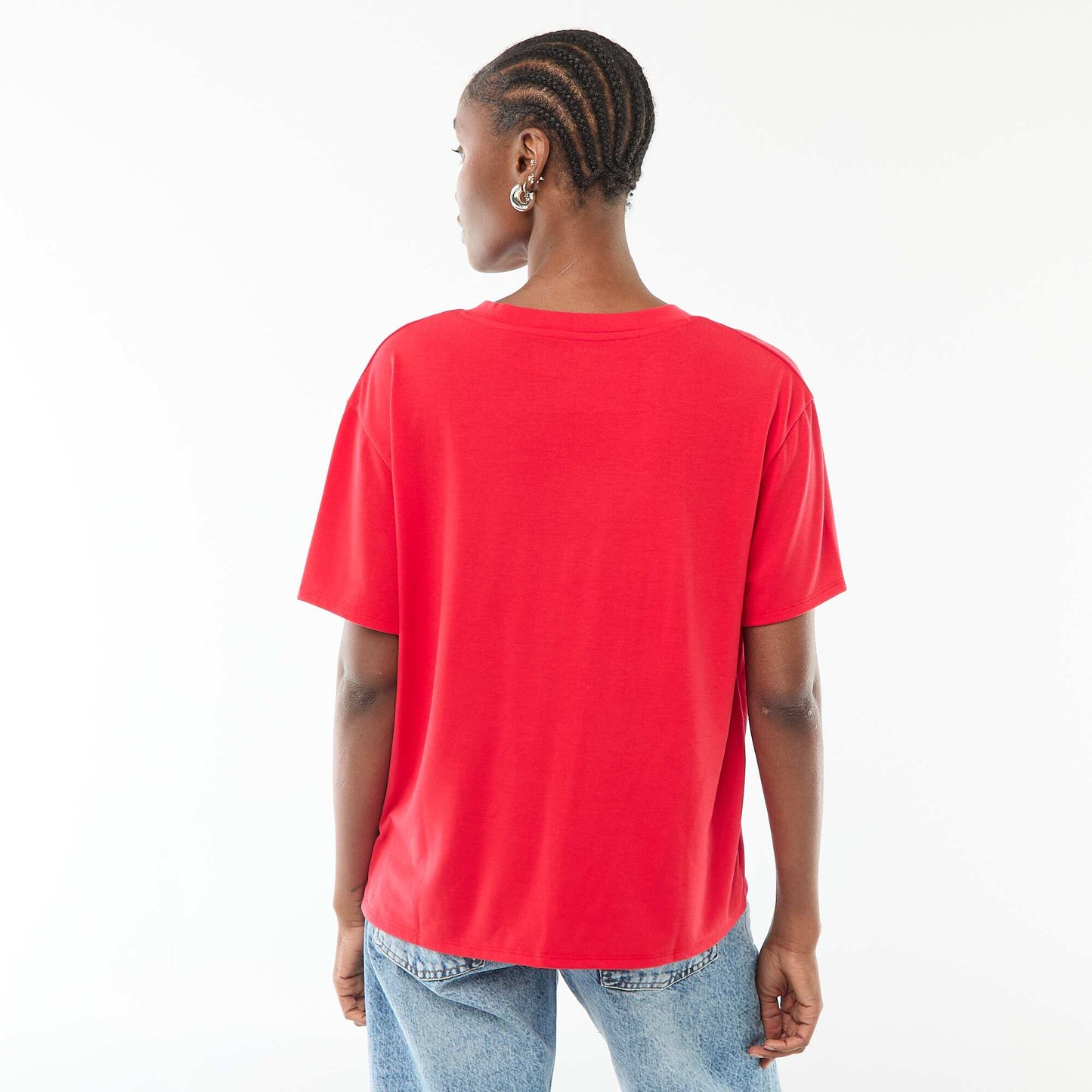 T-shirt with short sleeves and V-neckline RED