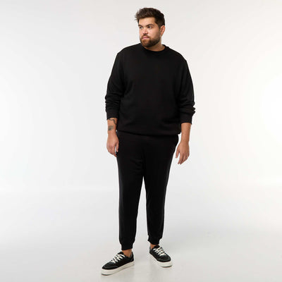 Plain brushed sweatshirt fabric joggers BLACK