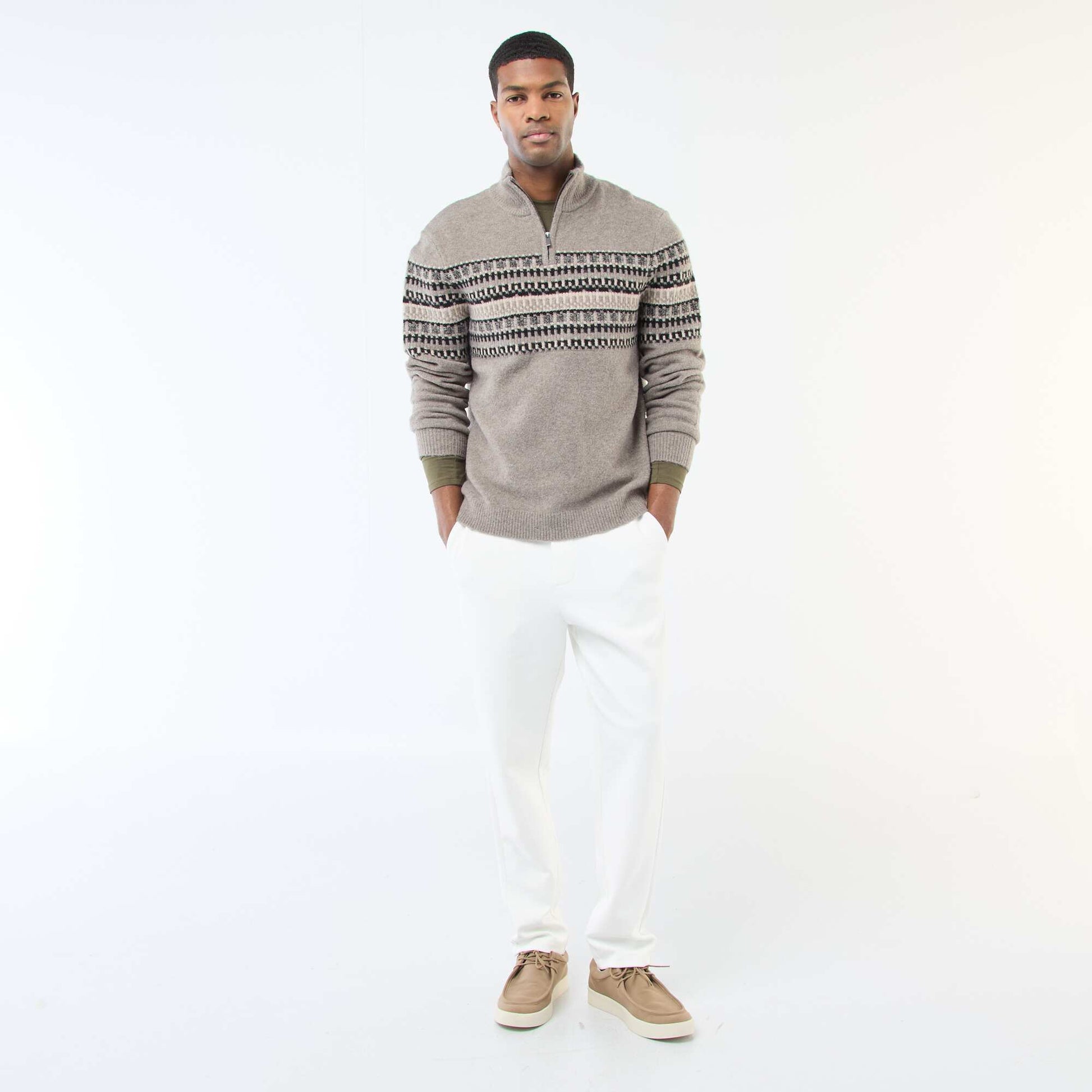Plain Long-Sleeved Crew Neck T-Shirt KHAKI