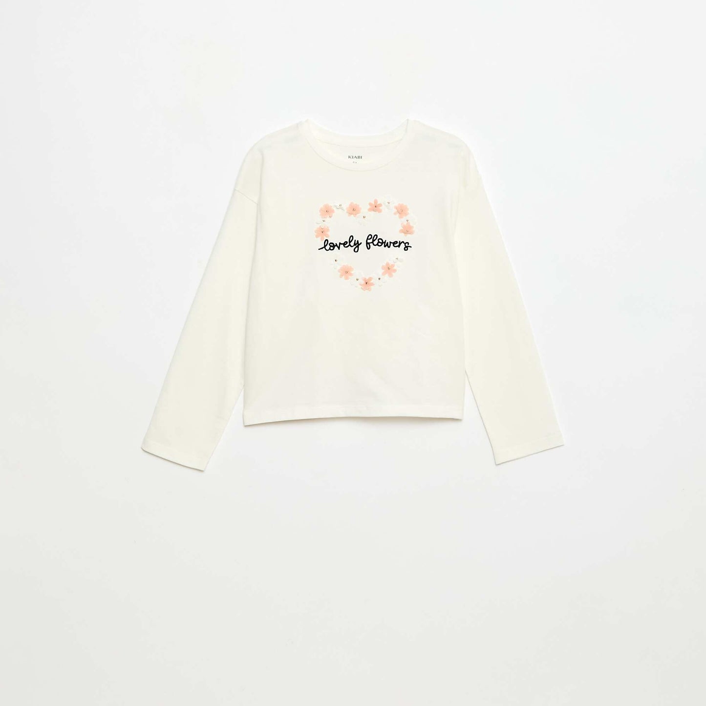 Long-sleeved sequined T-shirt BEIGE