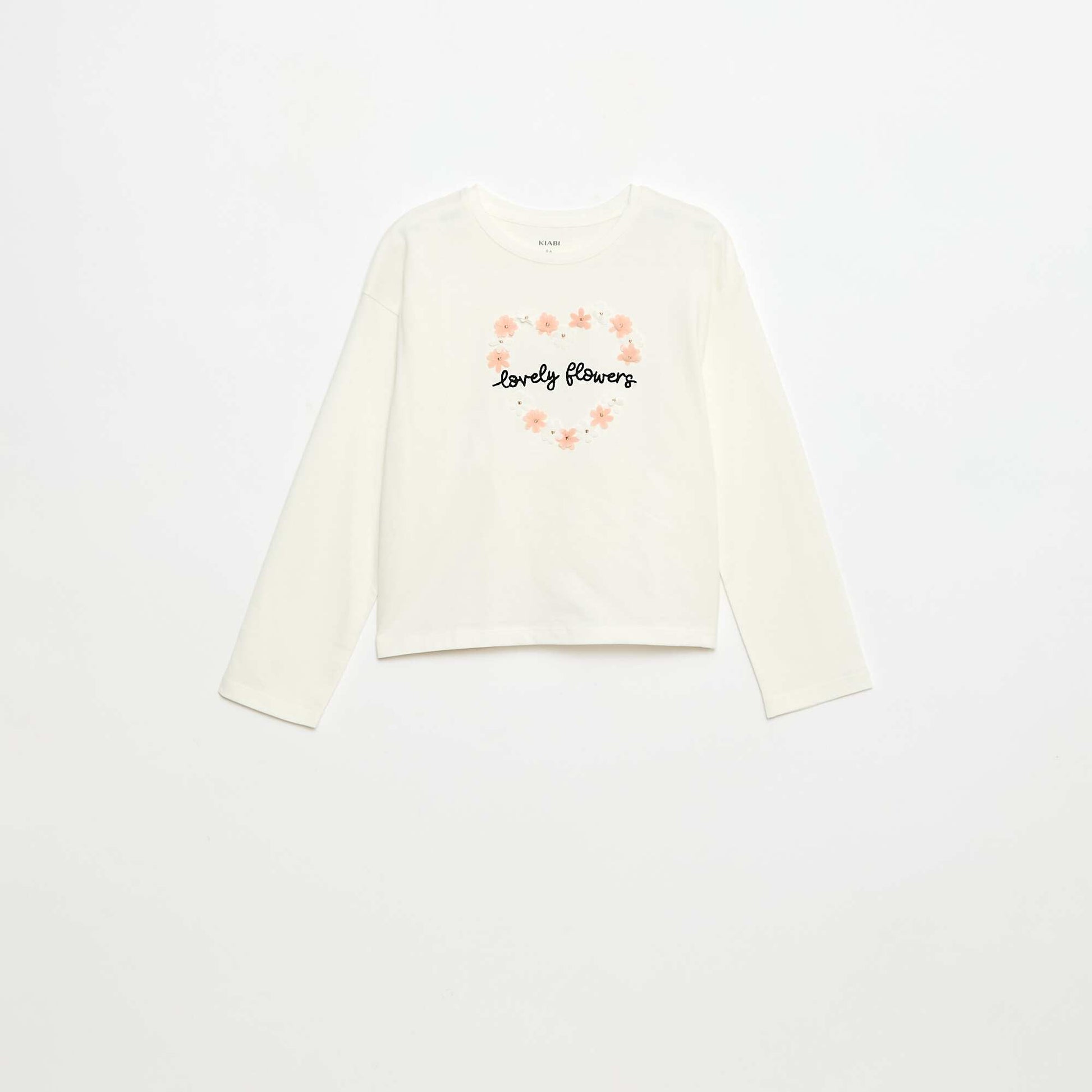 Long-sleeved sequined T-shirt BEIGE