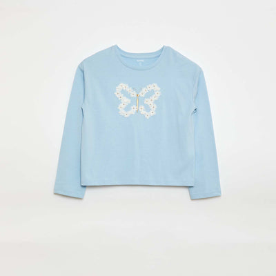 Long-sleeved sequined T-shirt BLUE