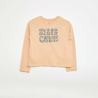 Long-sleeved printed T-shirt BEIGE