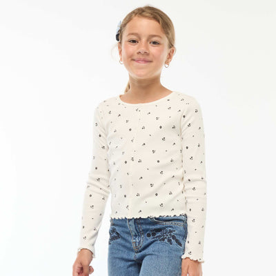 Floral ribbed T-shirt BEIGE