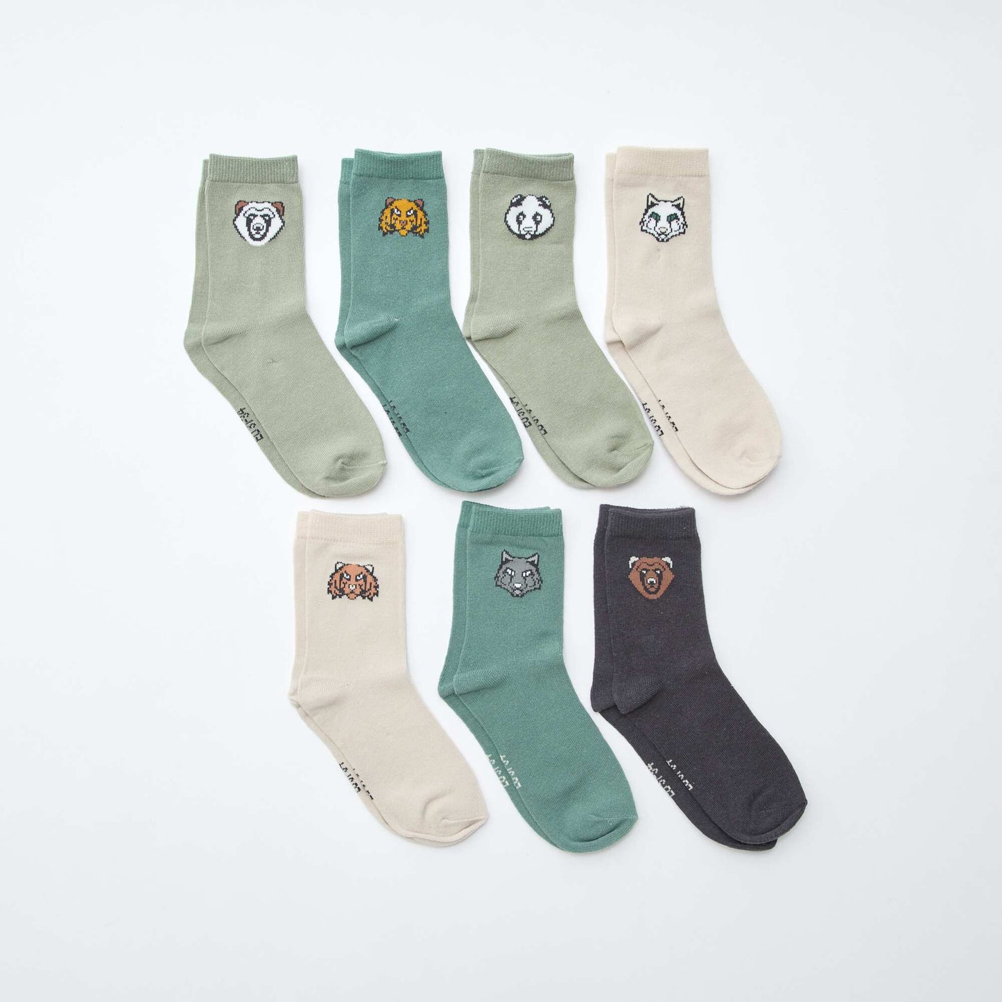 Pack of 7 pairs of printed socks GREEN